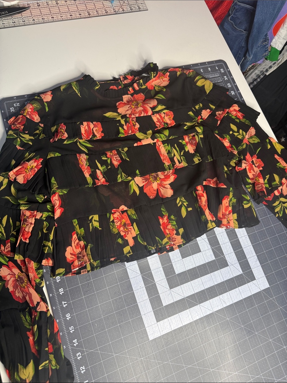 Forever 21 Black Blouse with Red Floral Print